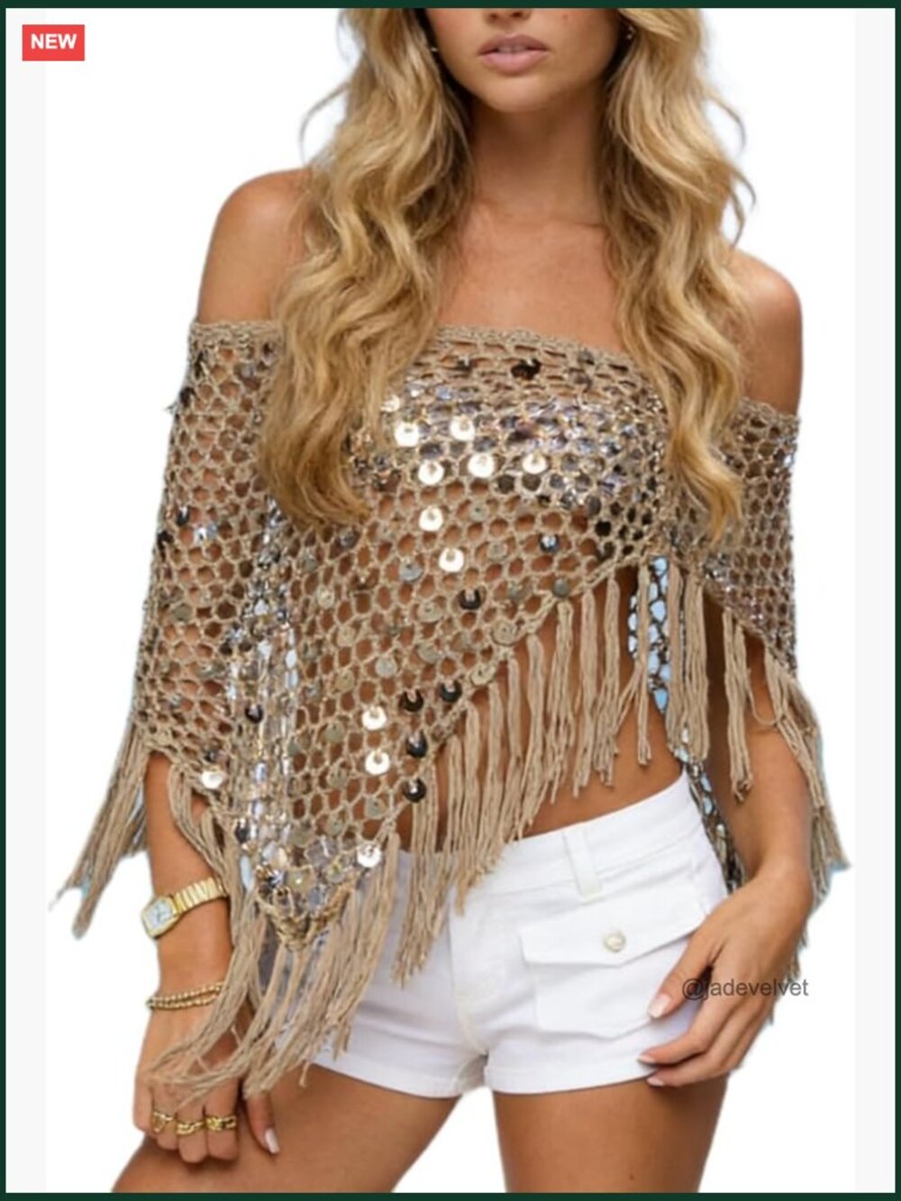 Sequin Knit Poncho Shrug Batwing Sleeve Asymmetrical Crochet Cover Up